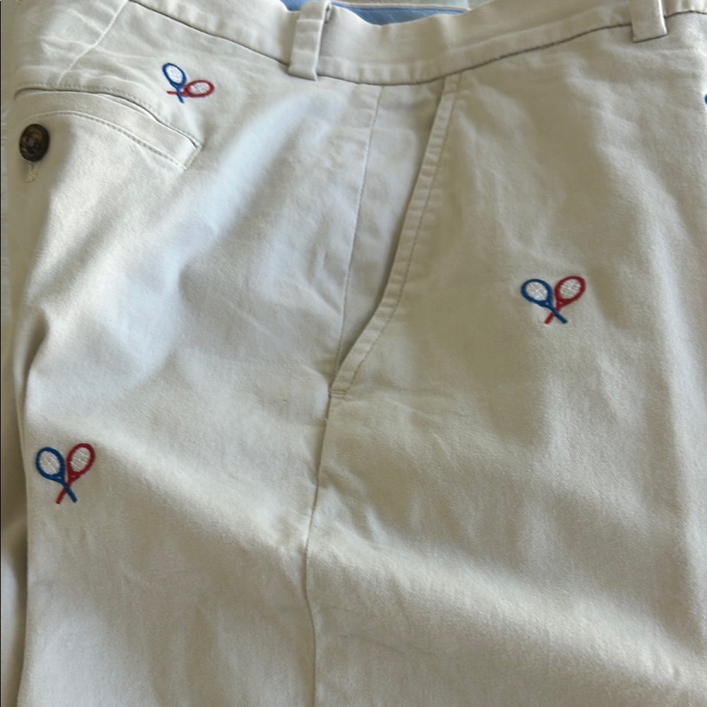 Brooks Brothers Cream Chinos with Embroidered Tennis Rackets